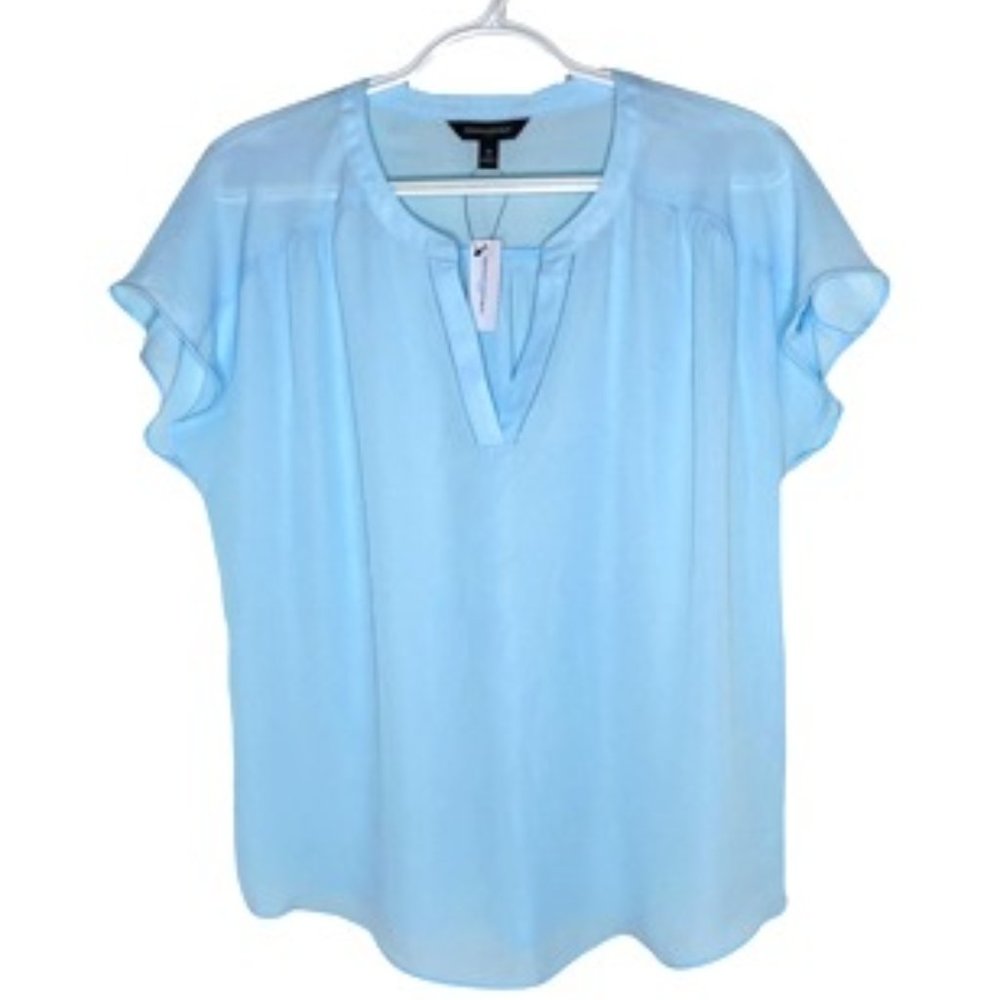 Banana Republic - Lightweight Cap Sleeve Sheer Blouse (Light Blue)